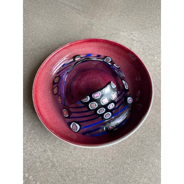 Oxblood Red Signed 1980s Postmodern Studio Art Glass & Ceramic Wall Sculpture Charger Memphis Era Fused Centerpiece For Sale - Image 8 of 12