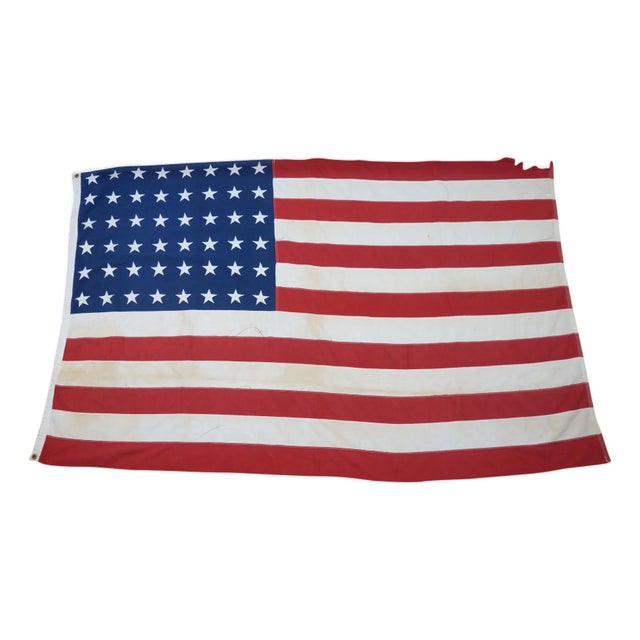 Large Mid Century Cotton 48 Star United States American Flag 54" X 84" For Sale