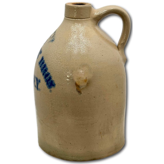 Antique American Blue Decorated 2 Gallon Stoneware Advertising Jug by West Troy Pottery Co. New York Circa 1880s For Sale - Image 11 of 18