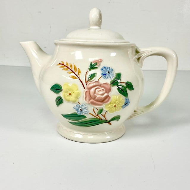 1940s Vintage Farmhouse Boho Chic Art Deco Porcelier Vitreous Tea Pot, 6 Cup Size. For Sale - Image 6 of 14