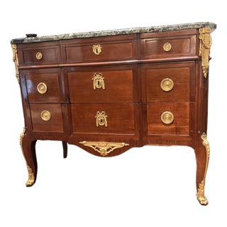 Late 18th Century Louis XV/XVI Transitional Gilt-Bronze-Mounted Mahogany Commode For Sale