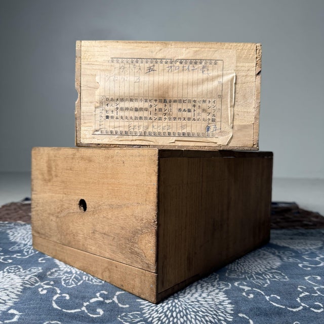 Wood Vintage Japanese Wooden Medicine Box with Drawer, 1950s For Sale - Image 7 of 10