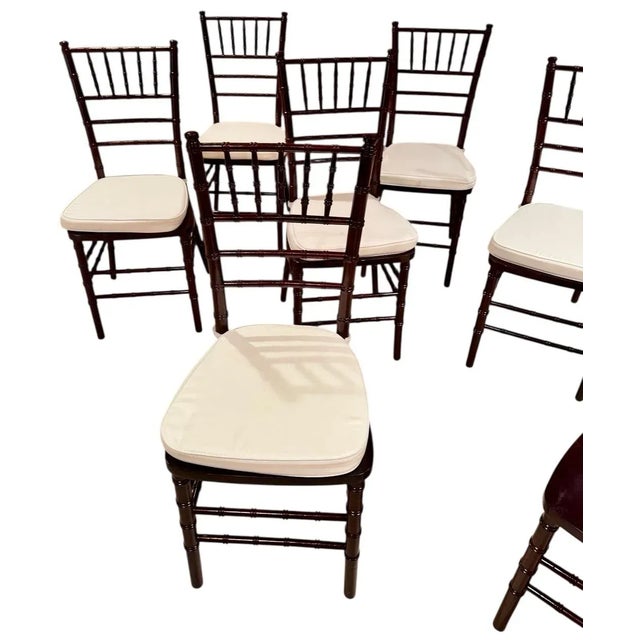 English Chic Set of 10 Faux Bamboo Chiavari Style Chairs For Sale - Image 3 of 12