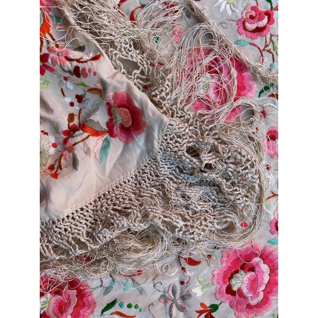 Square Silk Embroidered Manila Piano Shawl For Sale - Image 13 of 15