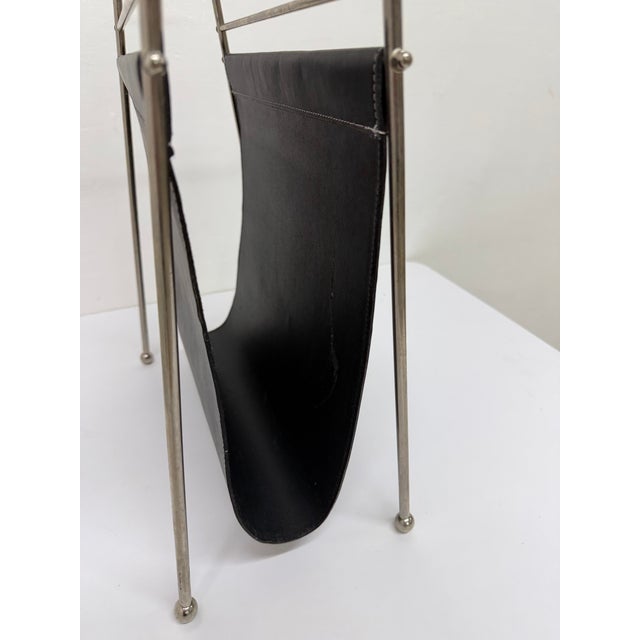 Mid-Century Leather and Steel Magazine Rack, 1970s For Sale - Image 11 of 13