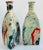 These 1950's clear glass liquor decanters are coated with a matching faux marble finish in patriotic red, white and blue...