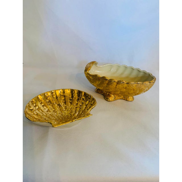 Superb 22kt Gold Leafed Le Mieux & "Weeping Bright" Ceramic Shell Bowls. This wonderful set of hand painted/hand decorated...
