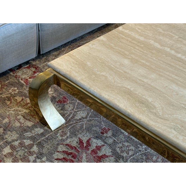 Henredon Italian Travertine + Brass Coffee Table, Circa 1970's For Sale - Image 12 of 12