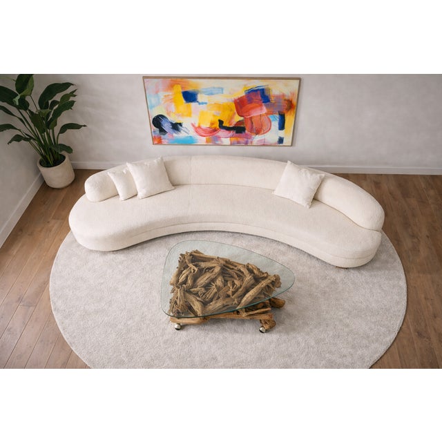 Mid-Century Modern Mid Century Modern Driftwood + Glass Coffee Table | Organic Modern Cocktail Table Castors For Sale - Image 3 of 14