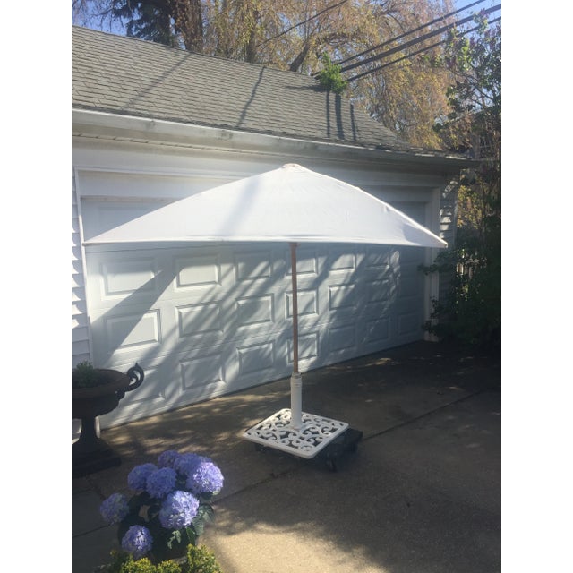 Vintage Custom Patio Umbrella With Intricate Iron Stand Chairish