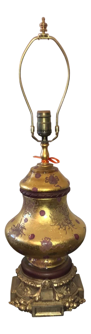 Vintage Eglomese French Art Glass & Gilt Bronze Table Lamp