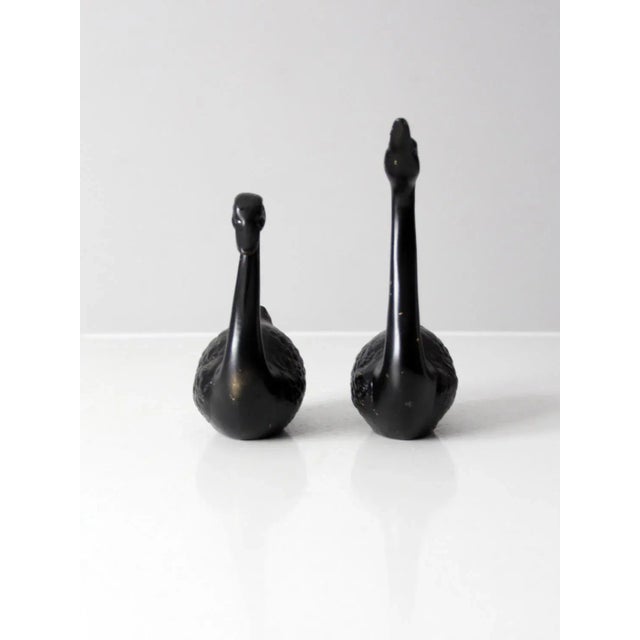Mid 20th Century Vintage Painted Brass Black Swans Pair For Sale - Image 5 of 10