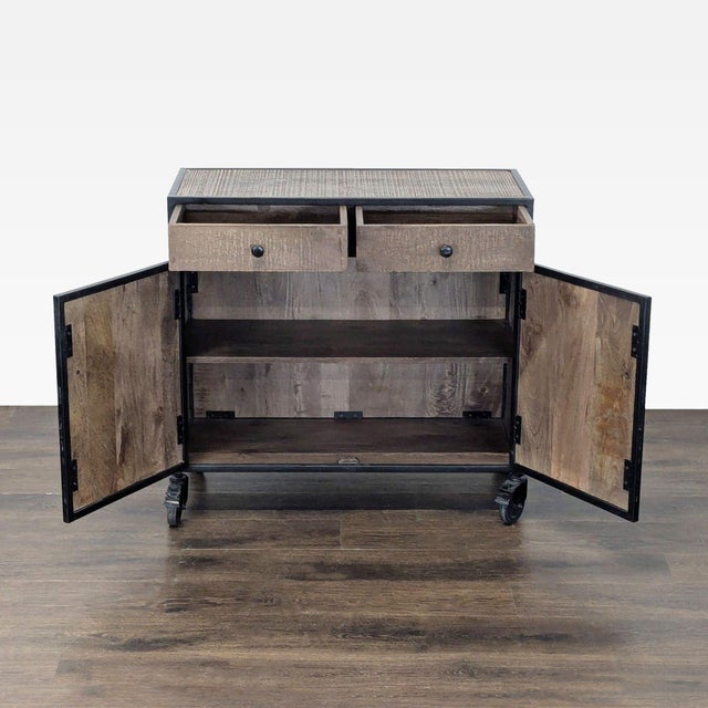 Industrial Steve Silver Two Drawer Storage Cabinet on Casters For Sale - Image 3 of 11