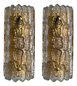 Pair of Carl Fagerlund, Textured Glass, Brass, Wall Lights, Sweden, 1960s