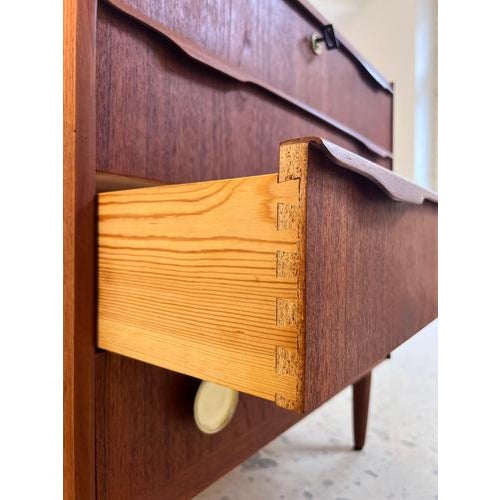 Brown Danish Teak Chest of Drawers with Wooden and Brass Handles For Sale - Image 8 of 11