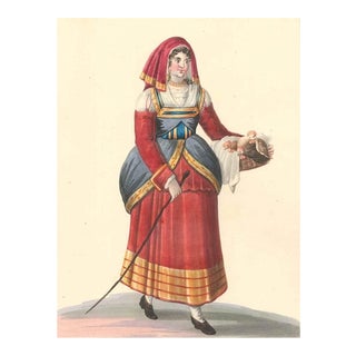 Italian Woman with Chickens - Watercolor by M. De Vito - 1820 ca. 1820 c.a. For Sale