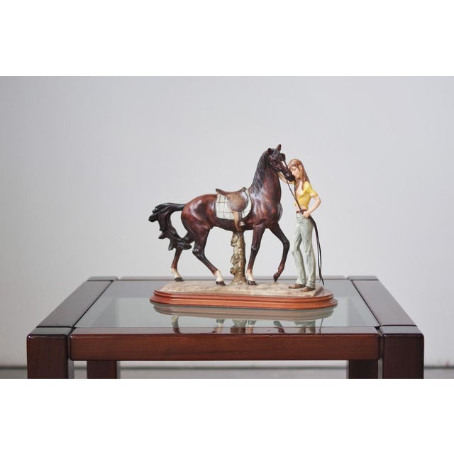 Vintage 1970s a. Saulini ceramic sculpture of horse and woman on wooden base – italian art piece product : discover the...