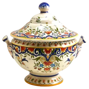 Hand-Painted Faience Tureen from Rouen, 1900s