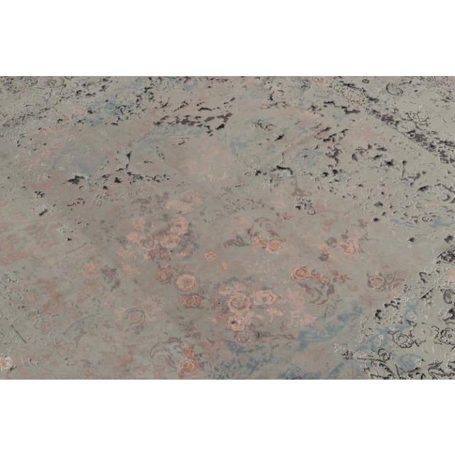 Rug & Kilim Rug & Kilim’s Modern Square Rug - Gray, Blue and Pink Floral Patterns “Coin” For Sale - Image 4 of 7