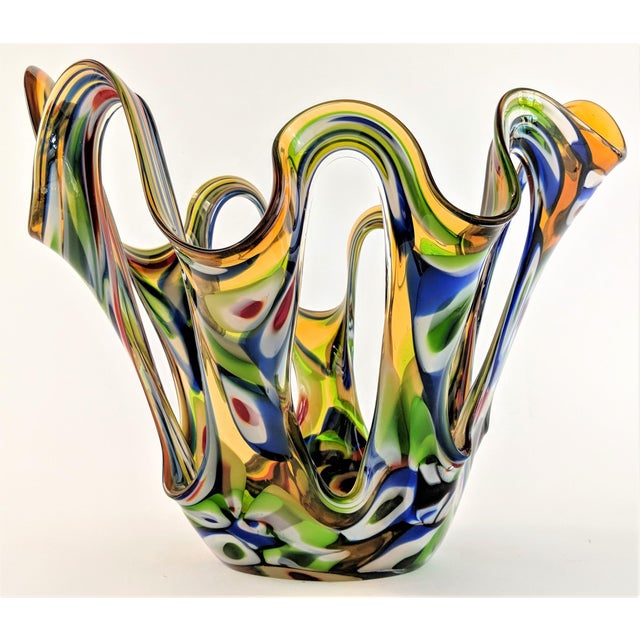 Multi Colored Stretched Art Glass Vase or Bowl by Jozefina Krosno