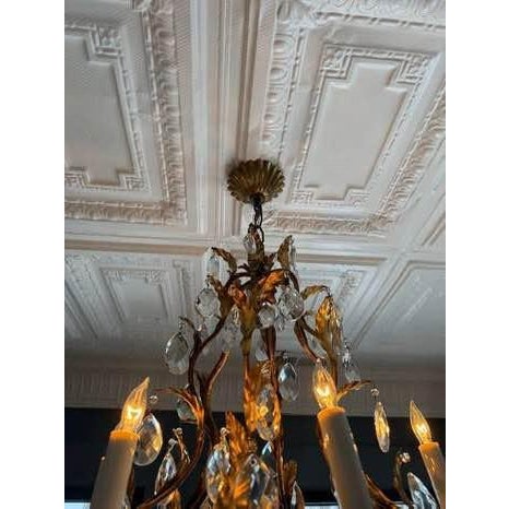 Vintage Italian Gilt Tole Mid-Century Modern Chandlier For Sale - Image 4 of 4