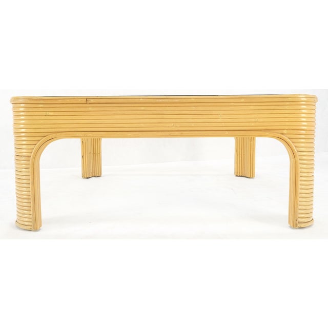 Blond Rattan Bamboo Rounded Corners Square Glass Top Coffee Table 1970's Frankl For Sale - Image 9 of 12