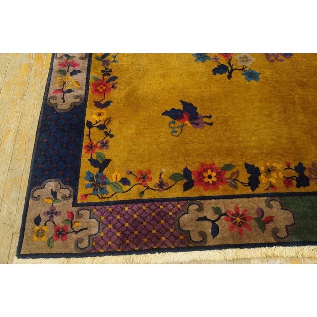1920s Yellow Florid Antique Chinese Art Deco Carpet 7'2" X 9'10" Handknotted Wool Rug For Sale - Image 13 of 14