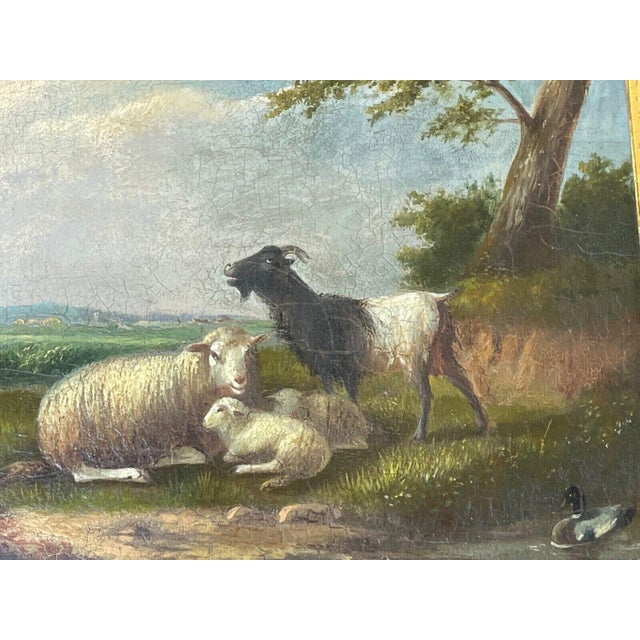 Antique Belgian Sheep Paintings Pair, Franz Van Severdonck Oil on Panel Pastoral Farm Scenes For Sale - Image 11 of 18