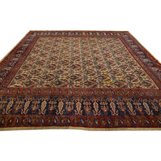 1920s 1920s Square Indian Agra Wool Rug With Allover Design in Brown For Sale - Image 5 of 7