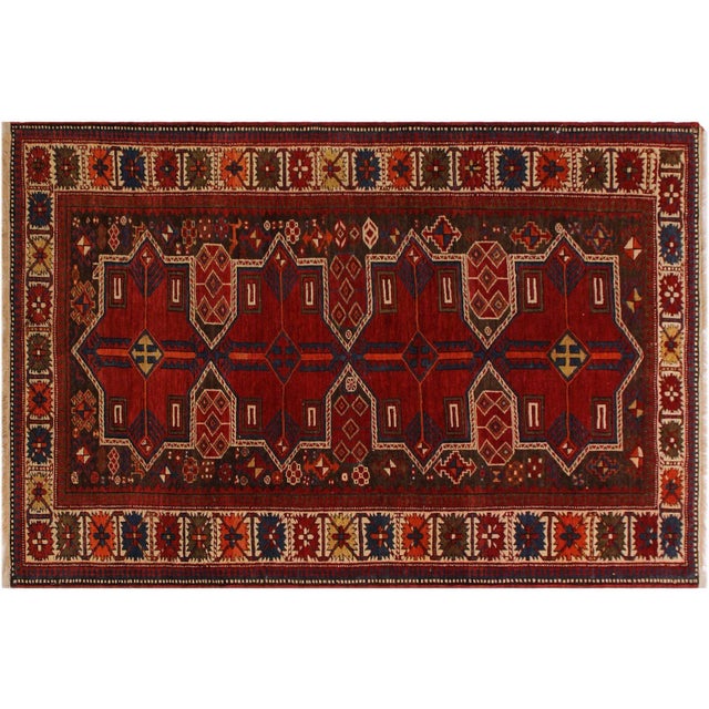 Red 1990s Antique Baku Vintage Wool Rug - 4'2'' X 6'7'' For Sale - Image 8 of 9