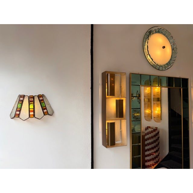 1970s 1970s Hammered Glass Wrought Iron Sconce by Longobard - Set of 3 For Sale - Image 5 of 12