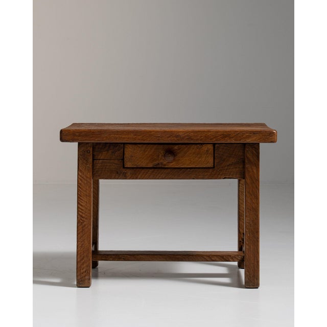 Wood 1970-1979 France Honey Oak Single-Drawer Side Table For Sale - Image 7 of 11