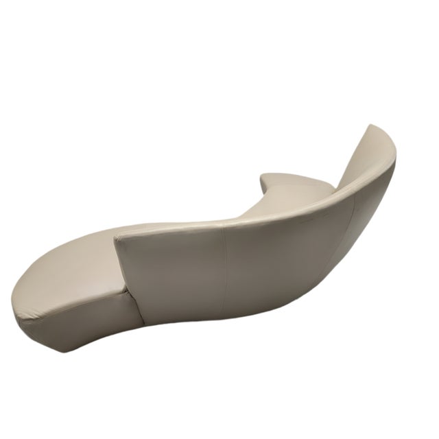 Mid Century Modern Vladimir Kagan Style Asymmetrical Serpentine Bilbao Sofa Newly Reupholstered in Leather For Sale In Chicago - Image 6 of 7