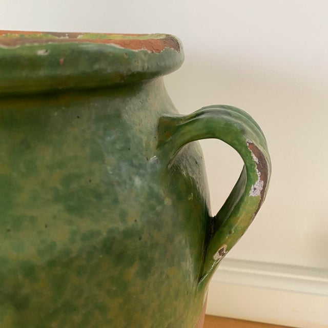 Italian Vintage Italian Painted Green Pottery Jug For Sale - Image 3 of 8