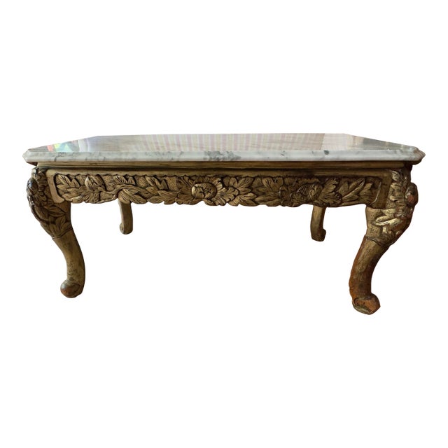 Antique Italian Rococco Style Marble Top Gilt Coffee Table For Sale