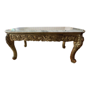 Antique Italian Rococco Style Marble Top Gilt Coffee Table