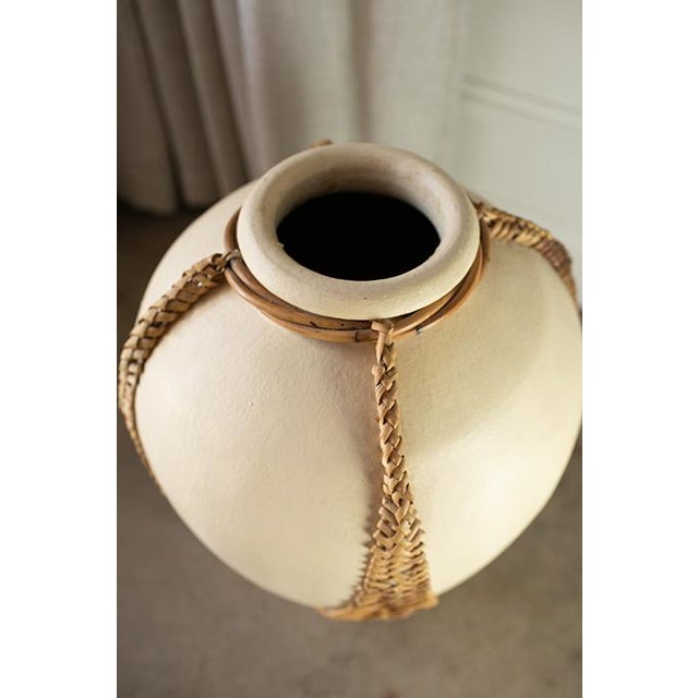 Large Vintage 1980s Rattan Wicker Wrapped Terracotta Pottery Vase For Sale - Image 9 of 13