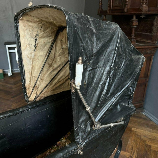 Antique Black Baby Carriage, 1890s For Sale - Image 6 of 11