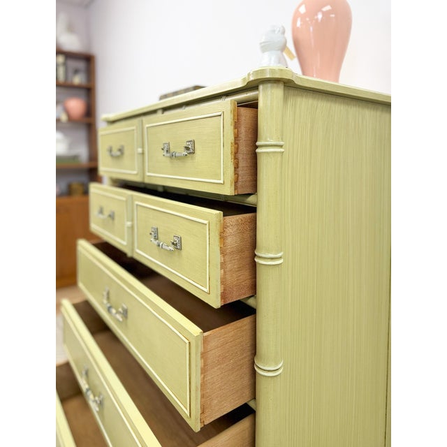 Mid 20th Century Henry Link Bali Hai Tallboy Dresser Green Vintage 5 Drawer Hollywood Regency For Sale - Image 18 of 18