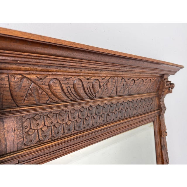 Antique French Oak Wall Mirror in Carved Wall Frame For Sale - Image 4 of 15