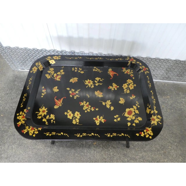 Italian 1970s Italian Painted Tole Tray Table With Faux Bamboo Legs For Sale - Image 3 of 13