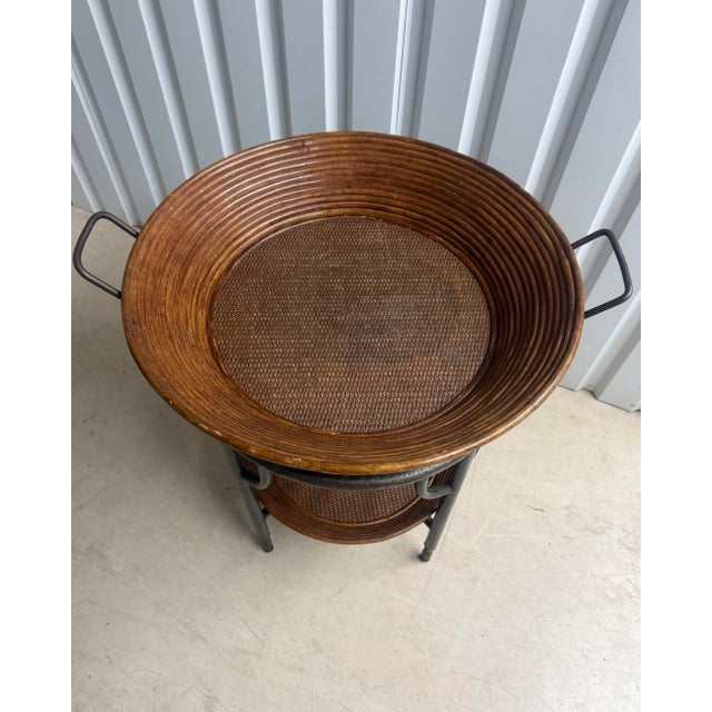 Late 20th Century Vintage Crespi Style Split Reed Rattan Tray Table For Sale - Image 5 of 12