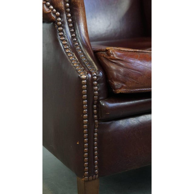 Vintage Sheep Leather Wing Chair For Sale - Image 9 of 17