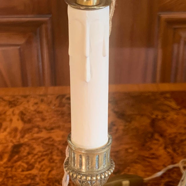 Pair of Louis XVI Period Candlestick Lamps With Marbleized Shades For Sale - Image 10 of 15