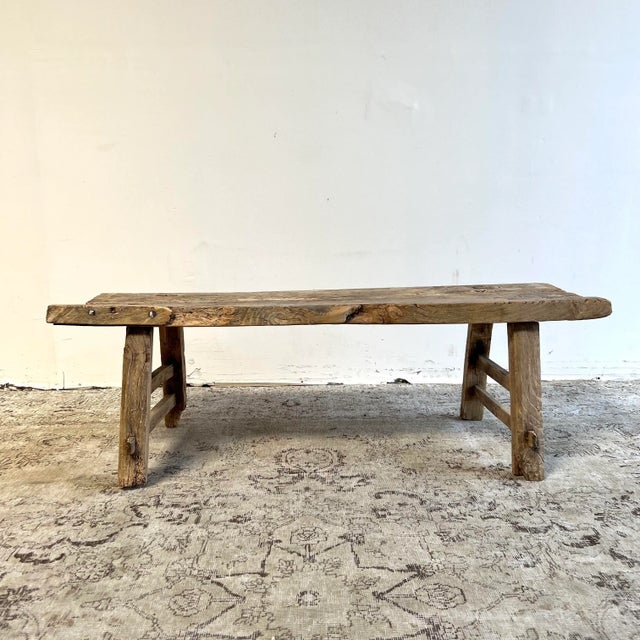Vintage elm wood coffee table with beautiful weathered patina top Beautiful patina, with weathering and age, these are...