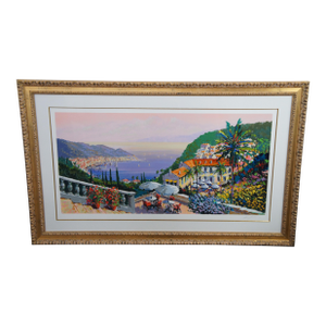 Kerry Hallam Crescent Bay Impressionist Mediterranean Seascape Serigraph 65"