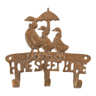 Vintage "Home Sweet Home" Brass Geese Wall Key Holder For Sale