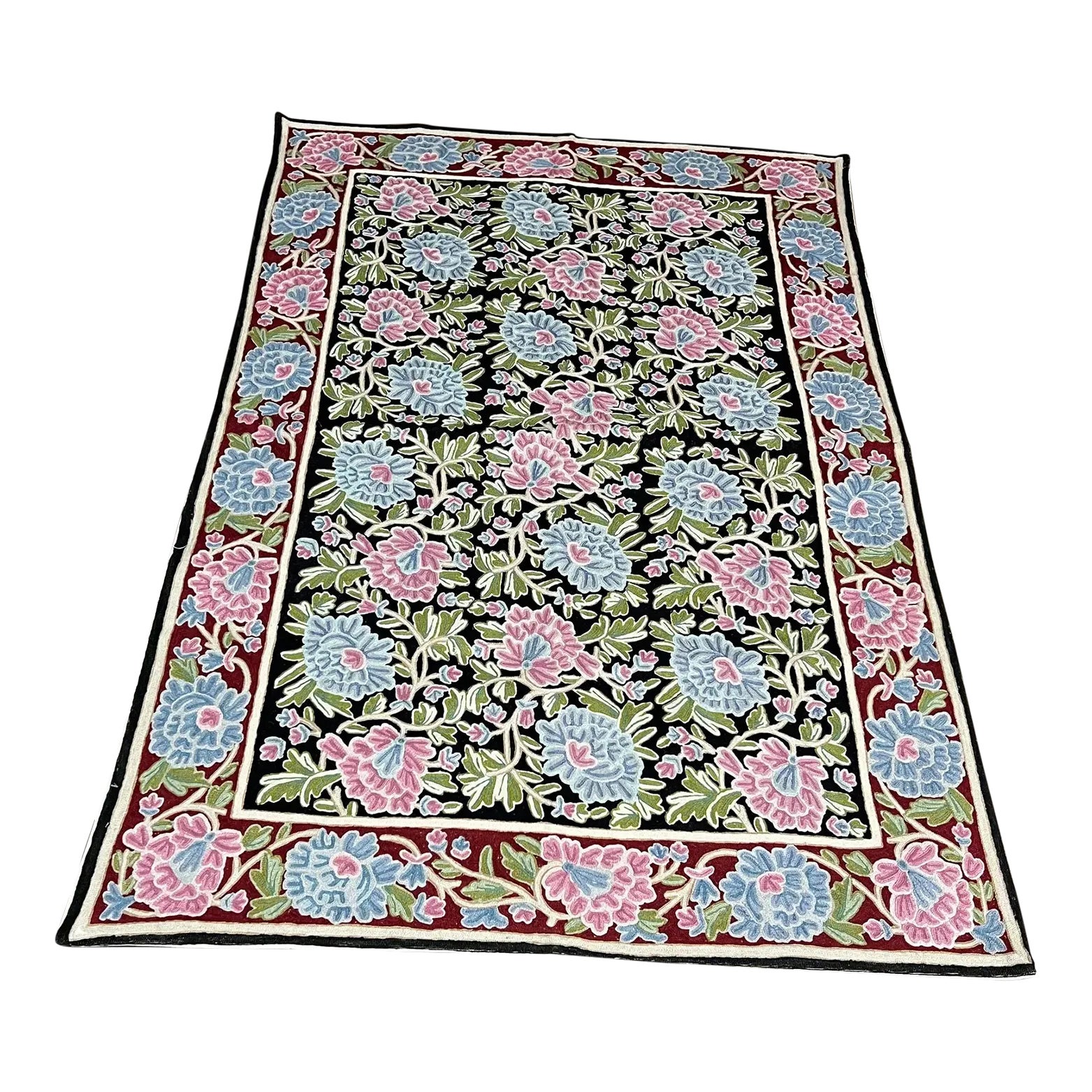 2010s Handwoven Chainstitch Style Rug 4'8