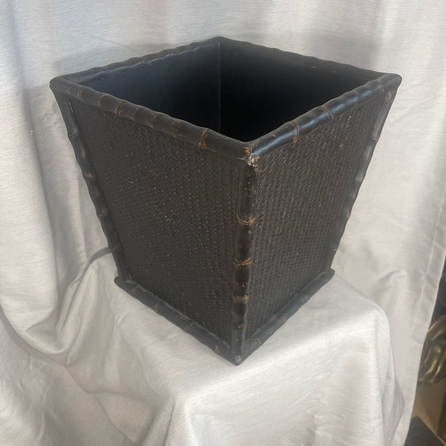 Boho Chic Faux Bamboo and Wicker Waste Basket For Sale - Image 3 of 6