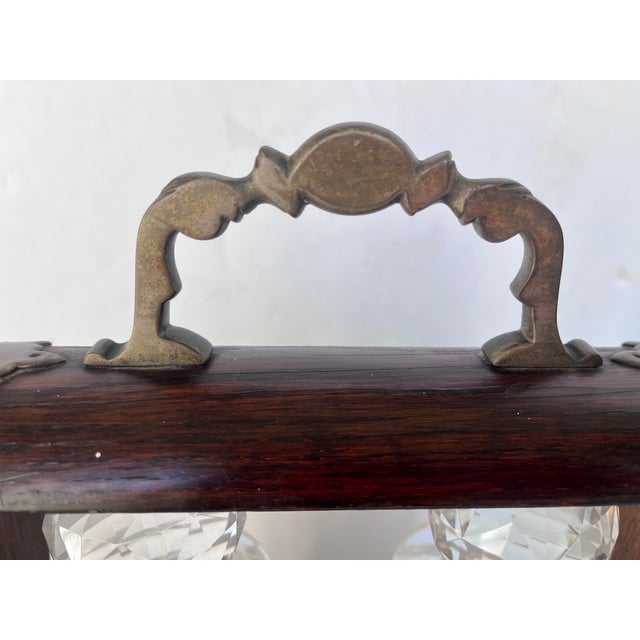 Wood Antique Late 1800s English Oak Two Decanter Tantalus with Key - 4 pcs For Sale - Image 7 of 12